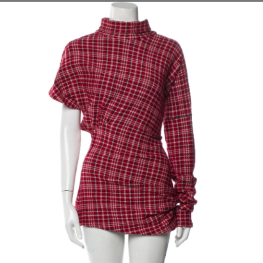 Calvin Klein Plaid Print Mock Neck Top
